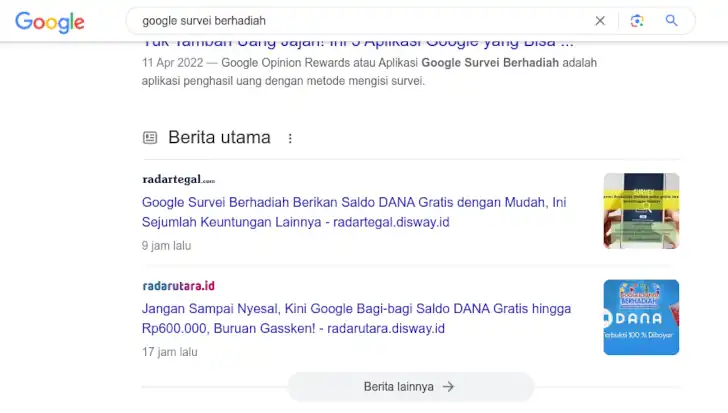 google survei berhadiah dana